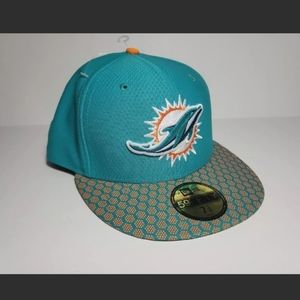 Miami Dolphins New Era Official NFL Sideline Fitted Aqua Cap Hat Men's 7-1/4 New